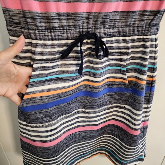 T by Talbots Sleeveless Striped Dress with Kangaroo pocket Size Small Petite - Picture 6 of 8